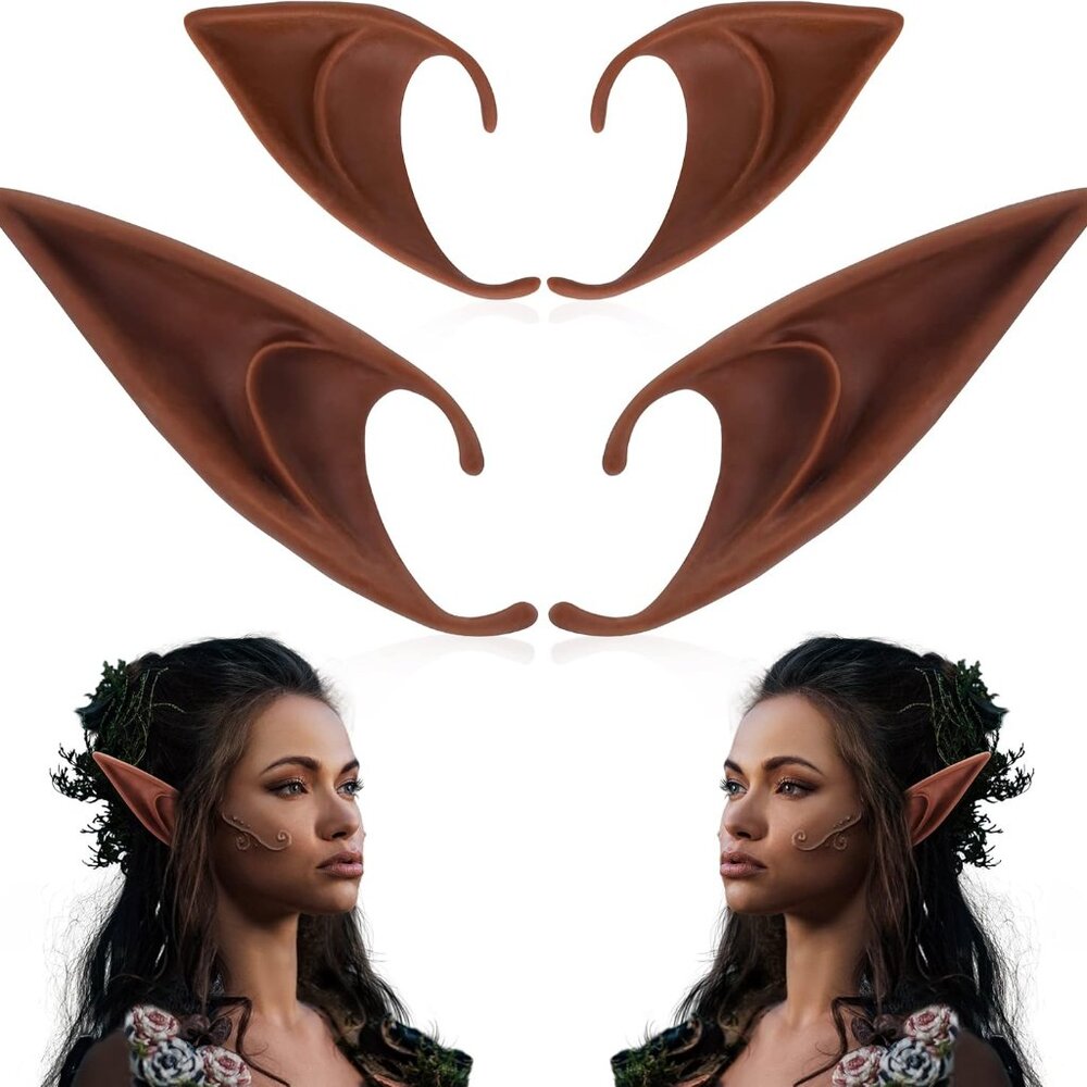 Brown Tan Dark Elf Ears - Halloween Renaissance LARP Masquerade Fairy Cosplay Ea